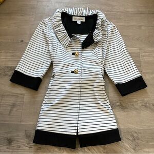 Sara Campbell Striped Jacket SzL Black White Timeless  Belted Luxury Nautical